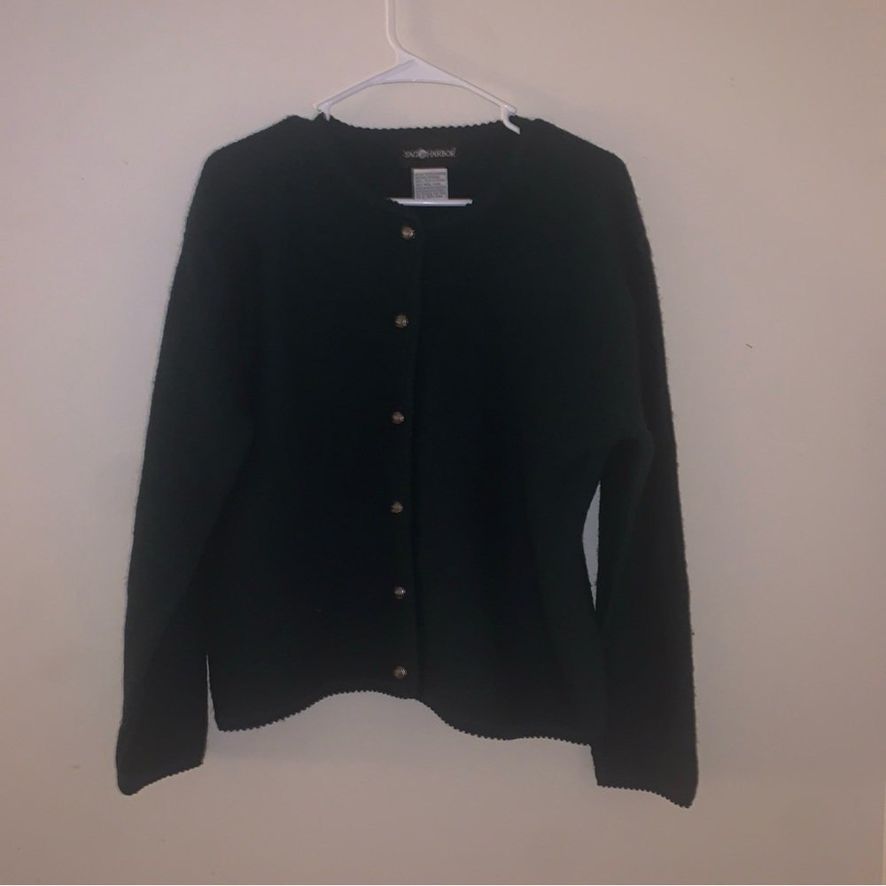 VTG Sag Harbor 100% Wool Green Button Up Cardigan